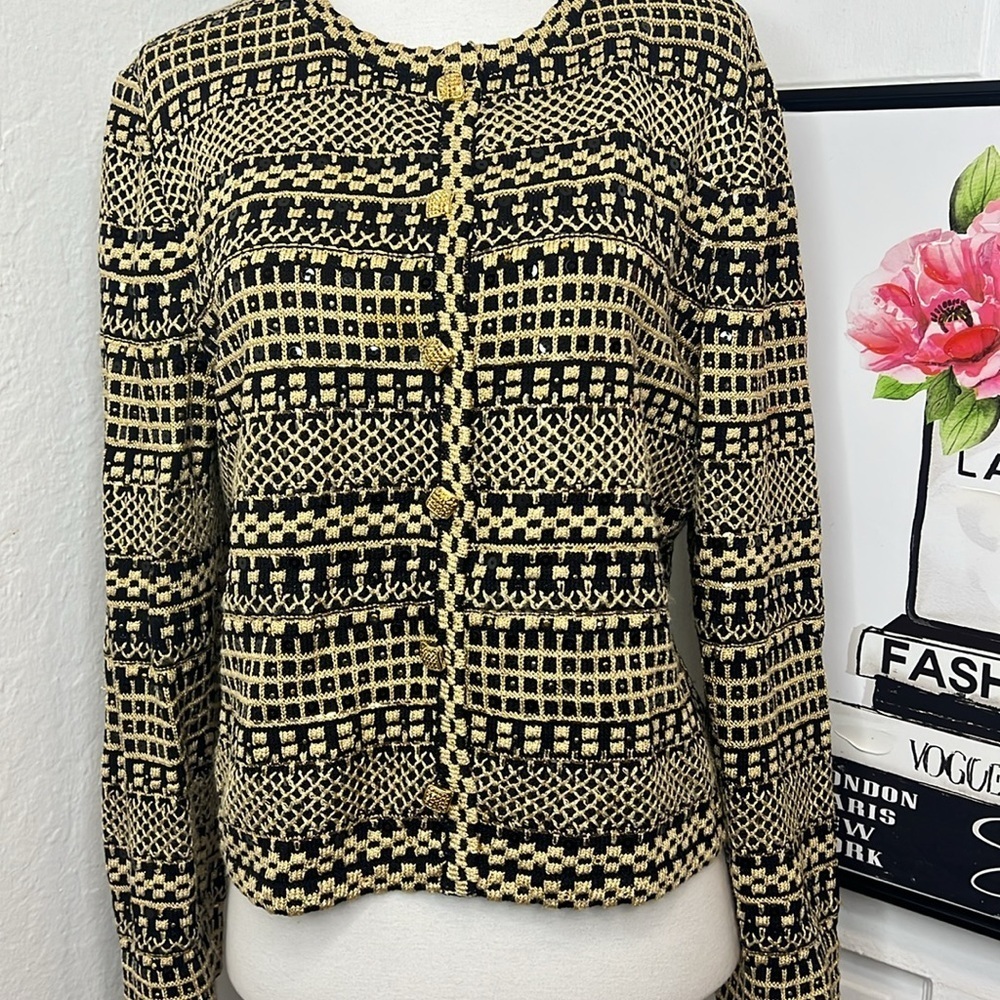Vintage St. John by Marie Gray Gold & Black Sequins Cardigan Size S - Picture 4 of 10